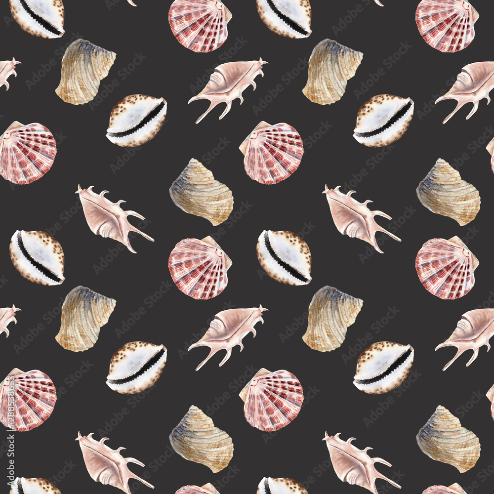 Hand drawn watercolor sea shells seamless pattern Hand drawn watercolor sea shells seamless pattern