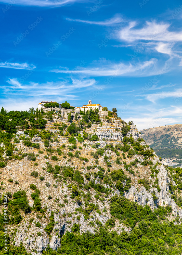 View of mountain top village Gourdon in Provence, France