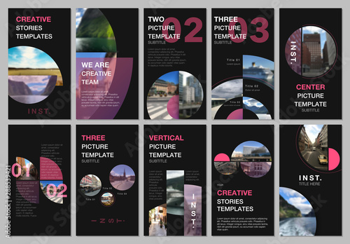 Creative social networks stories design, vertical banner or flyer templates with with circle elements, round shapes. Covers design templates for flyer, leaflet, brochure, presentation, advertising.