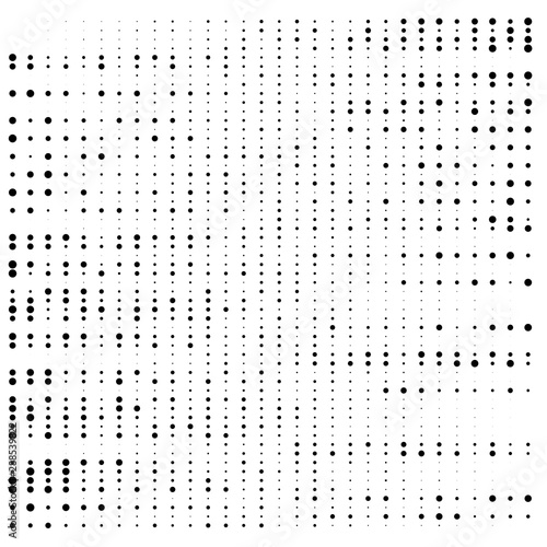 Random dots, dotted lines. Stripes of circles half-tone illustration. Speckle, stipple pattern. Sporadic, erratic flecks, specks. Halftone pattern. Polka dots, screentone. Sprinkle, strew freckles