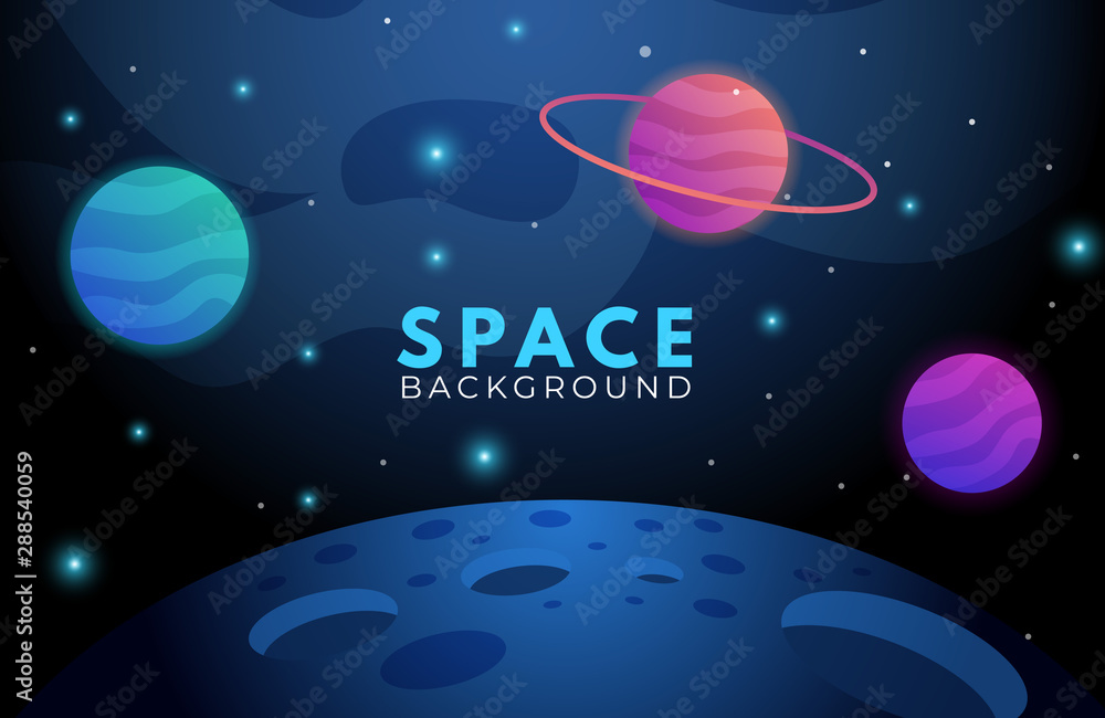 Space background with abstract shape and planets on gradient color background. Background template for web design, landing page, vector illustration Space background with abstract shape and planets on gradient color background. Background template for web design, landing page, vector illustration