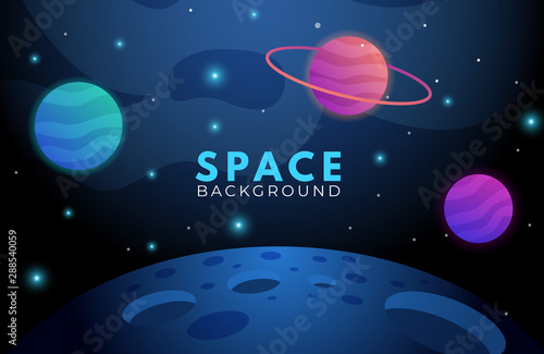 Space background with abstract shape and planets on gradient color background. Background template for web design  landing page  vector illustration