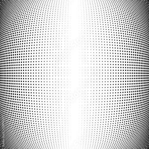 Half-tone dots. Dotted, circles pattern. Sphere, orb or globe distortion speckles. Diffuse radial, radiating bulge, bloat warp. Polka-dot inflate design. Abstract circles circular geometric pattern