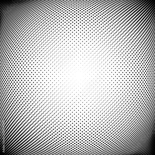 Half-tone dots. Dotted  circles pattern. Sphere  orb or globe distortion speckles. Diffuse radial  radiating bulge  bloat warp. Polka-dot inflate design. Abstract circles circular geometric pattern