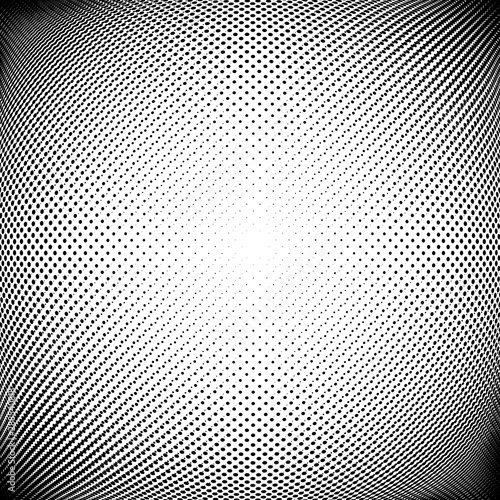 Half-tone dots. Dotted, circles pattern. Sphere, orb or globe distortion speckles. Diffuse radial, radiating bulge, bloat warp. Polka-dot inflate design. Abstract circles circular geometric pattern