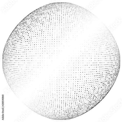 Half-tone dots. Dotted, circles pattern. Sphere, orb or globe distortion speckles. Diffuse radial, radiating bulge, bloat warp. Polka-dot inflate design. Abstract circles circular geometric pattern