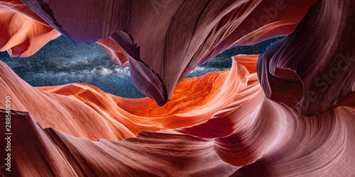Milky way - Antelope Canyon near Page with beautfiful rock formation, background concept