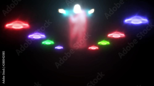Jesus Christ with UFO army, neon color