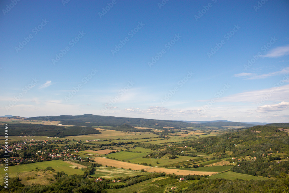 Amazing landscape in Hungary with mountains in a sunny day.