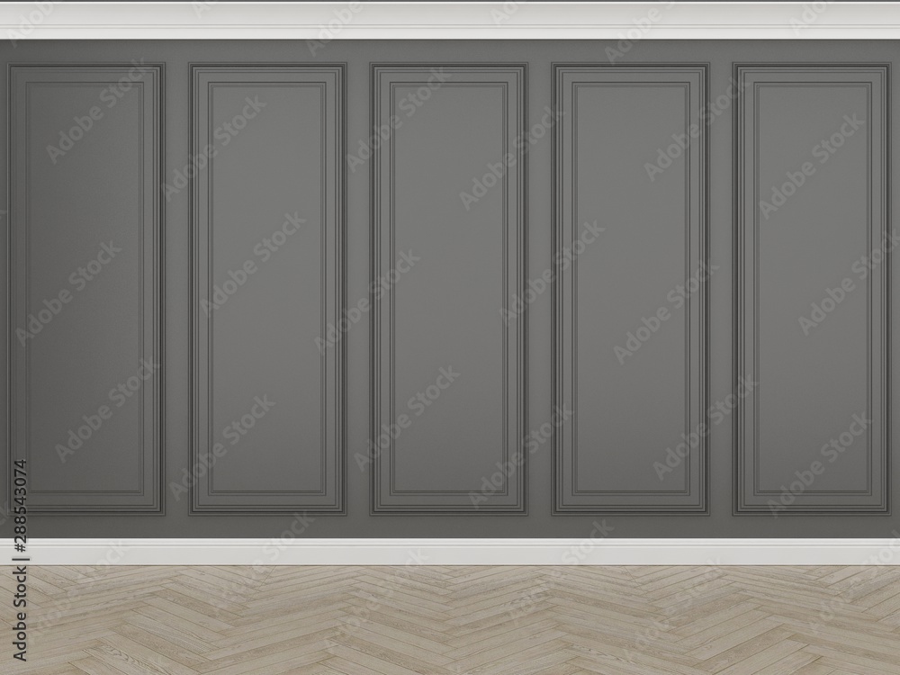 classic black wall with wood floor,3d render classic black wall with wood floor,3d render