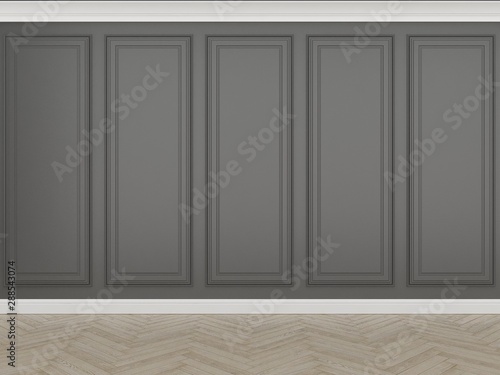 classic black wall with wood floor 3d render