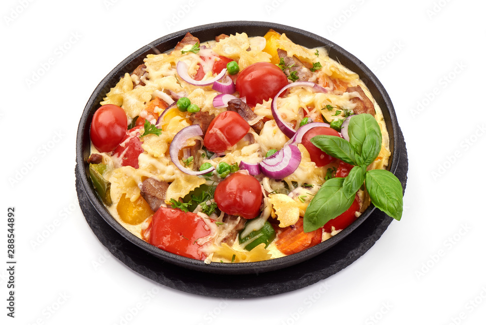 Farfalle Pasta with Grilled Vegetables, isolated on white background Farfalle Pasta with Grilled Vegetables, isolated on white background