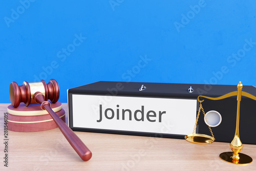 Joinder – Folder with labeling, gavel and libra – law, judgement, lawyer photo