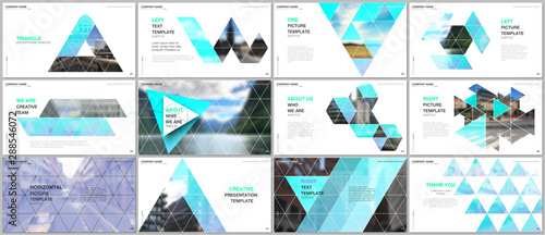Minimal presentations design, portfolio vector templates with triangular design background, triangle style pattern. Multipurpose template for presentation slide, flyer leaflet, brochure cover, report.