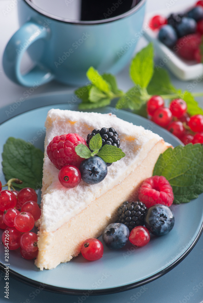 Sweet dessert cake with fresh blackberry, raspberry, currants and blueberry Sweet dessert cake with fresh blackberry, raspberry, currants and blueberry
