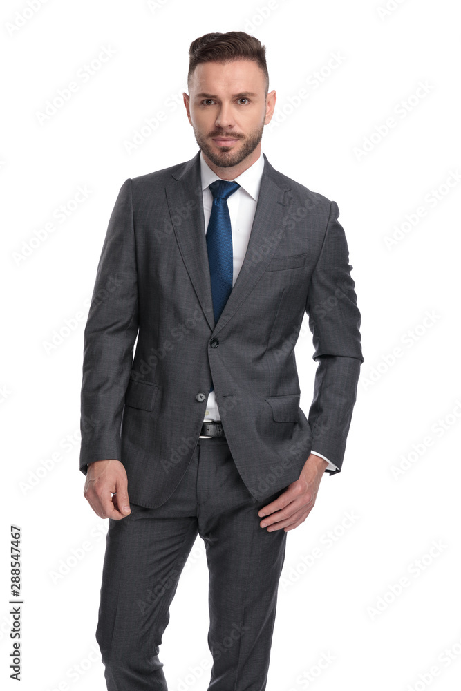 young handsome businessman standing with one hand in pocket young handsome businessman standing with one hand in pocket