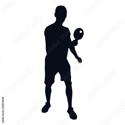 Table tennis player black silhouette on white background, vector illustration