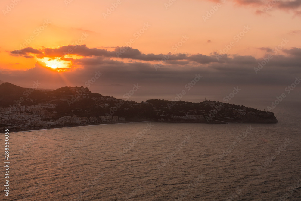 Beautiful sunrise on the Costa Tropical of Granada, Views of La Herradura from Cerro Gordo. Beautiful sunrise on the Costa Tropical of Granada, Views of La Herradura from Cerro Gordo.