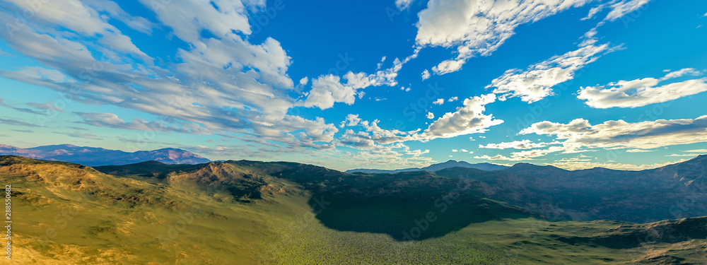 Panorama green mountain and blue sky