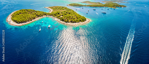 Fototapeta Naklejka Na Ścianę i Meble -  Aerial view of Paklinski Islands in Hvar, Croatia