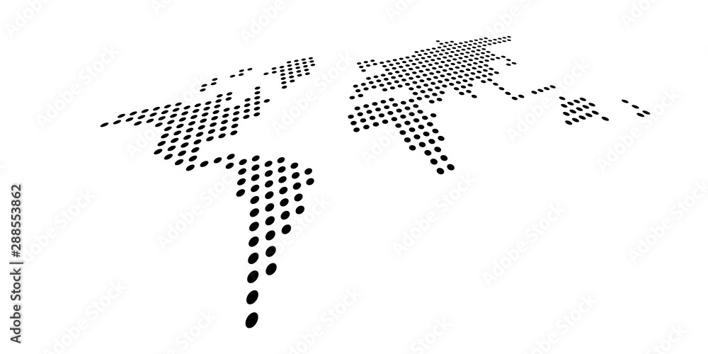 Fototapeta premium Dotted map of World. Side view distortion. Black vector dots on white background