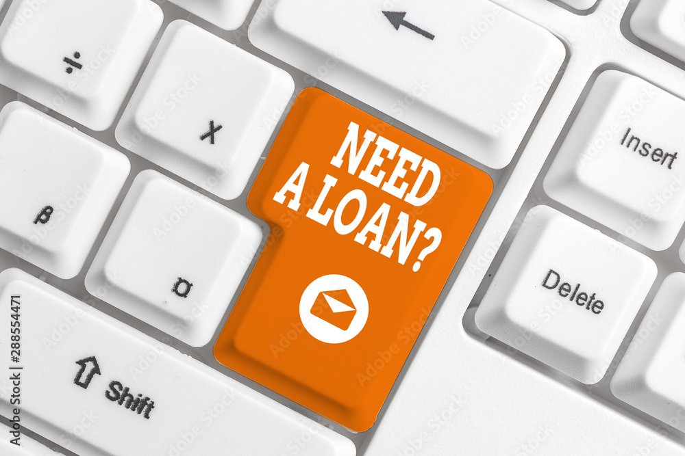 Conceptual hand writing showing Need A Loan Question. Concept meaning asking he need money expected paid back with interest White pc keyboard with note paper above the white background Conceptual hand writing showing Need A Loan Question. Concept meaning asking he need money expected paid back with interest White pc keyboard with note paper above the white background
