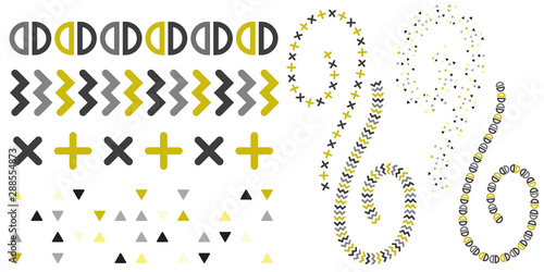 Vector geometric abstract golden brush. Simple shape elements made into repeat. Great for invitations, decor,  packaging.