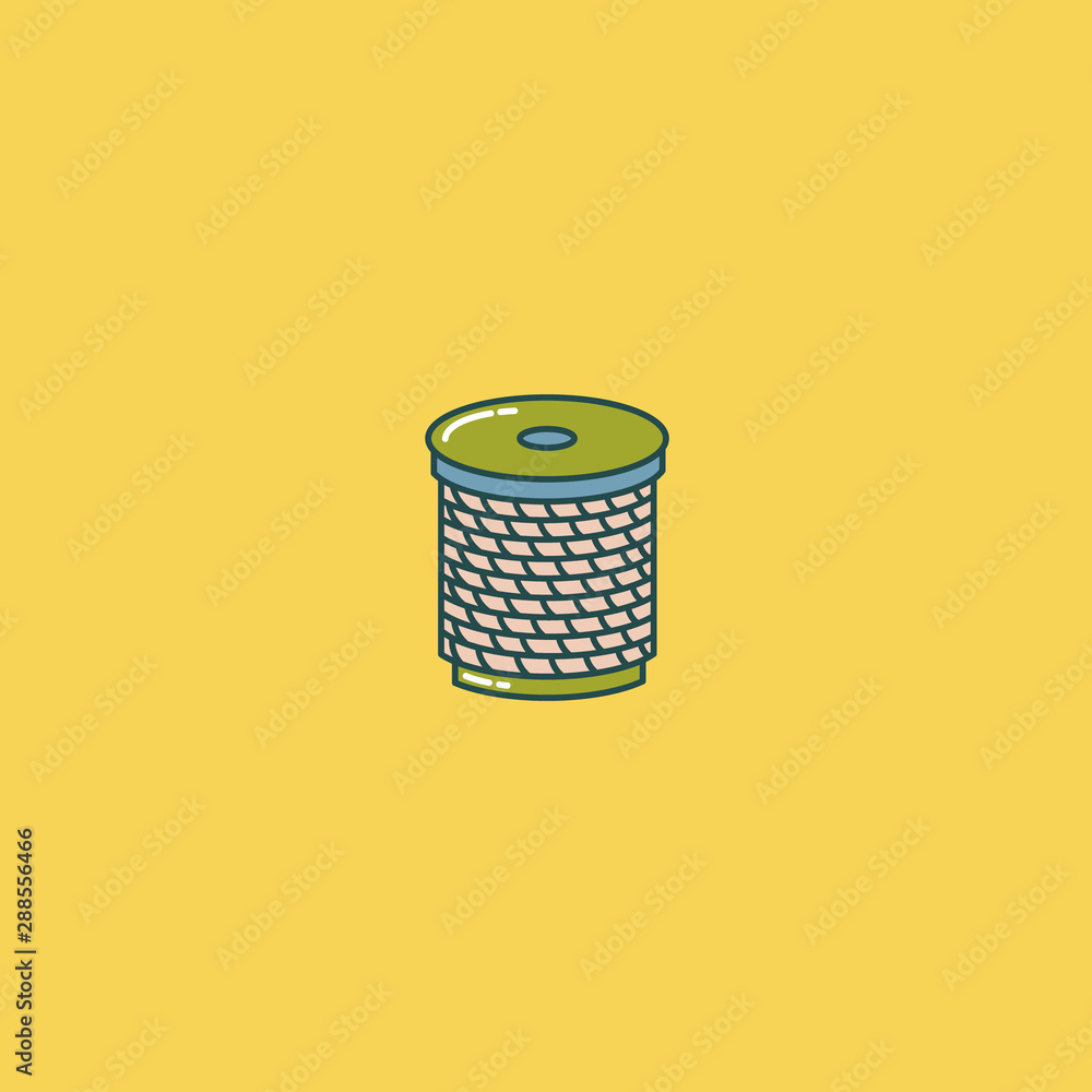 Coil of wire, thread, alloy, rope in a coil. Outline drawing. Flat ...