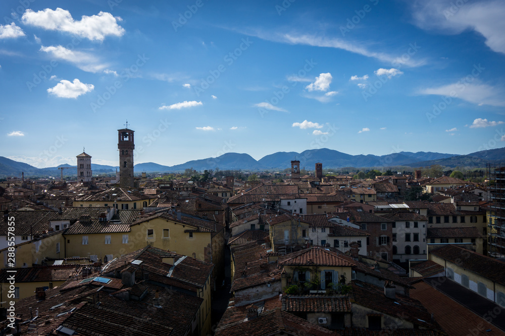 View of the medieval italian city of Lucca in a sunny day