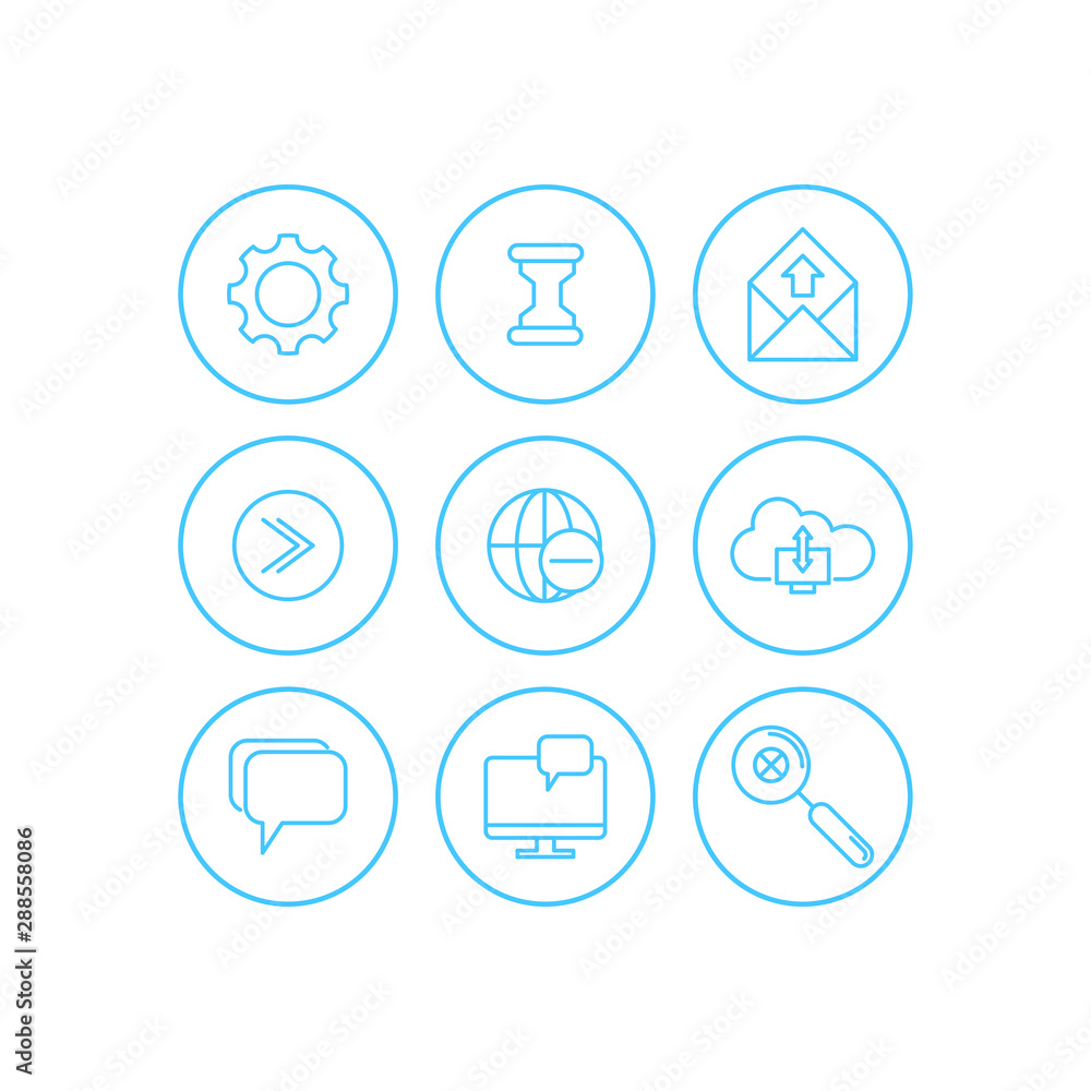 Communication icons set. Universal communication icon to use in web and mobile UI, communication basic UI elements set. cloud, clock, gear, mail, picture, web, internet, footnote, search, computer. Communication icons set. Universal communication icon to use in web and mobile UI, communication basic UI elements set. cloud, clock, gear, mail, picture, web, internet, footnote, search, computer.