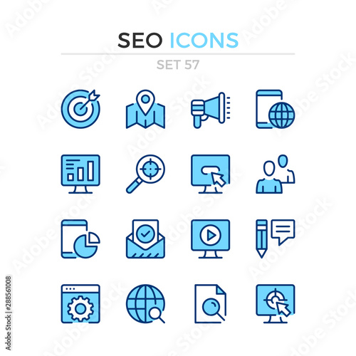 SEO icons. Vector line icons set. Premium quality. Simple thin line design. Modern outline symbols collection, pictograms.