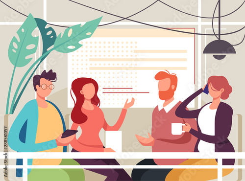 Business conference coffee break teamwork concept. Vector flat graphic design cartoon illustration