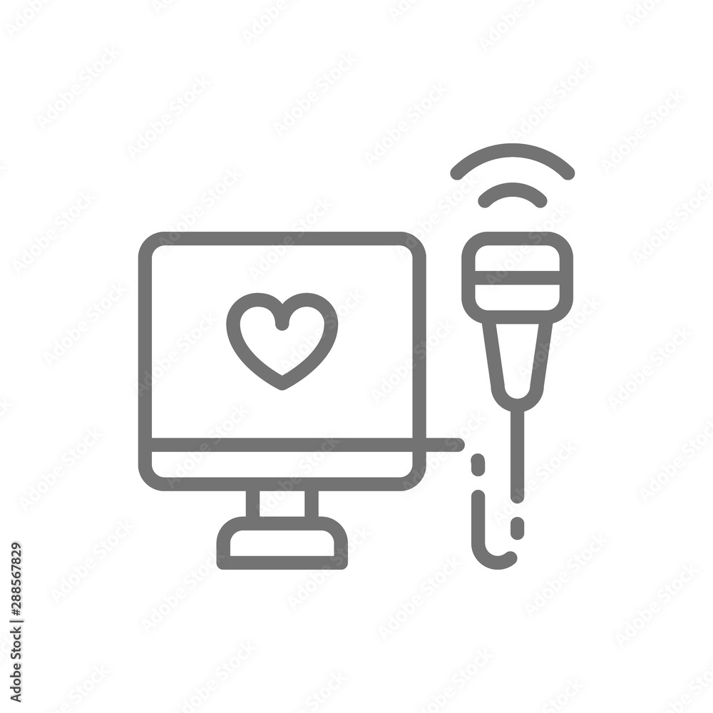 Echocardiogram, heart ultrasound line icon. Isolated on white background Echocardiogram, heart ultrasound line icon. Isolated on white background