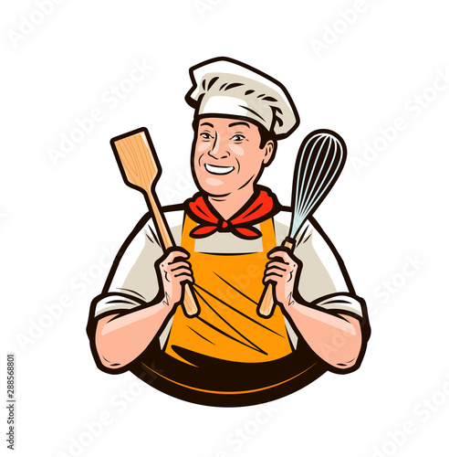 Cook baker logo. Restaurant, cooking label. Vector illustration