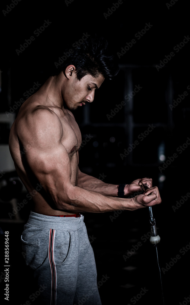 Male Fitness Model With Sexy Muscular Body Portrait. Handsome Hot Young Man  With Fit Athletic Body Shape, Perfect Abs Muscles And Naked Torso On  different Background. Bodybuilding Concept. Stock Photo | Adobe