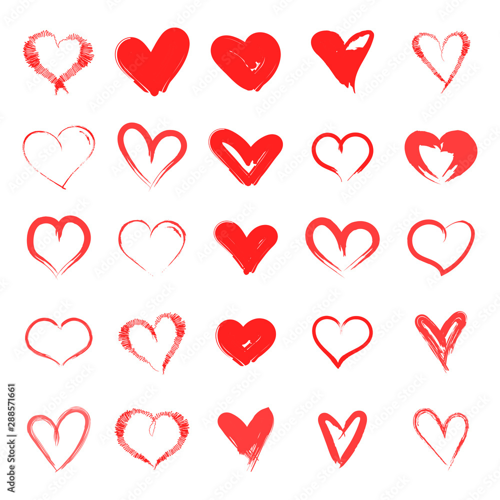 Vector hearts set. Hand drawn. Set of heart icons, hand drawn icons and illustrations for valentines and weddings isolated on white background. Vector illustration for your graphic design