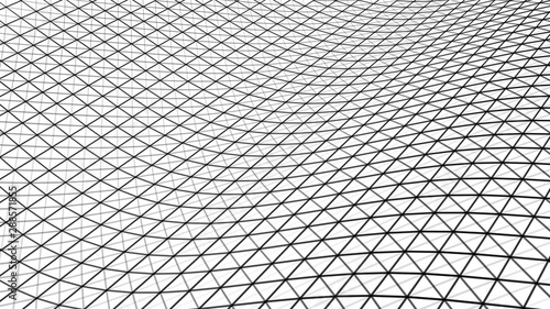 Vector perspective grid. Detailed lines on white background.Wave with many lines. Network of lines. Abstract digital background. Connection.
