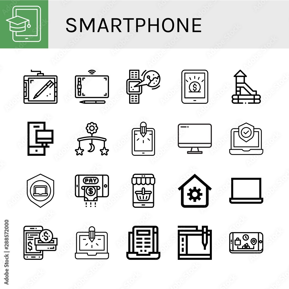 Set of smartphone icons such as Tablet, Graphic tablet, Smartwatch, Smartphone, Slide, Computer, Mobile, Laptop, House automation, Smartphone payment, Phone , Set of smartphone icons such as Tablet, Graphic tablet, Smartwatch, Smartphone, Slide, Computer, Mobile, Laptop, House automation, Smartphone payment, Phone ,