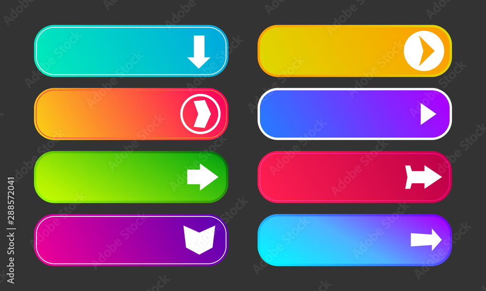 Set of eight modern gradient buttons with arrows Set of eight modern gradient buttons with arrows