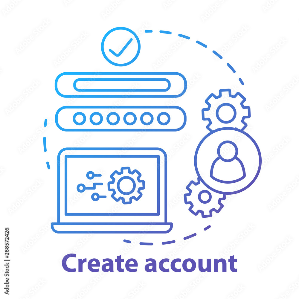 Create account blue concept icon. Network profile registration idea thin line illustration. New user web page creation. Website subscription. Online authorization. Vector isolated outline drawing