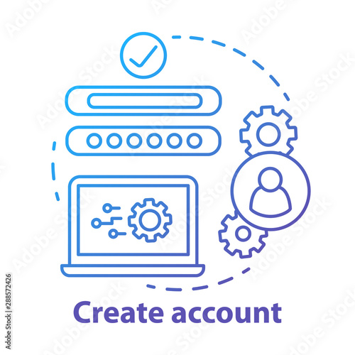 Create account blue concept icon. Network profile registration idea thin line illustration. New user web page creation. Website subscription. Online authorization. Vector isolated outline drawing