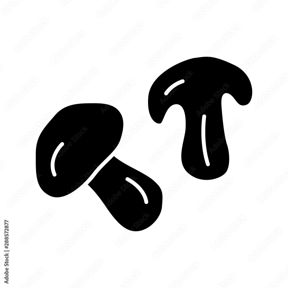 Edible mushroom glyph icon. Healthy nutrition, delicious forest plant, vegetarian food silhouette symbol. Negative space. Cut champignon, shiitake slice vector isolated illustration. Organic snack Edible mushroom glyph icon. Healthy nutrition, delicious forest plant, vegetarian food silhouette symbol. Negative space. Cut champignon, shiitake slice vector isolated illustration. Organic snack