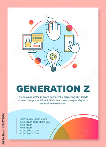 Generation Z poster template layout. Homelanders. Banner, booklet, leaflet print design, linear icons. Modern age group. Modern gen goals. Vector brochure page layout for magazines, advertising flyers
