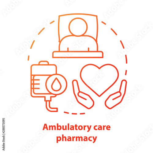 Pharmacy concept icon. Ambulatory care medication idea thin line illustration. Clinical, hospital patient medicine prescription, drug therapy. Vector isolated outline drawing
