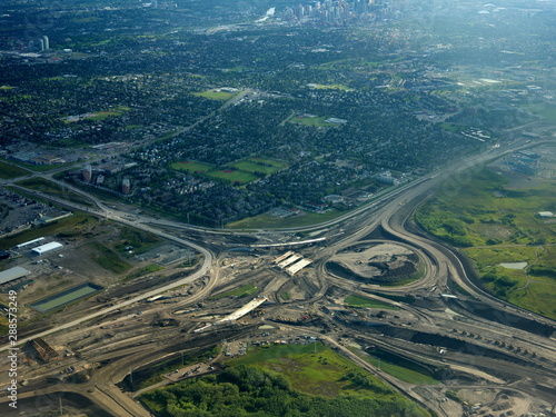 Calgary,Canada-September 2, 2109: Aerial view of construction of highway intersection in Calgary, Canada