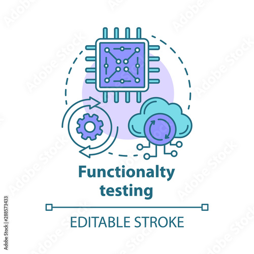 Functionality testing concept icon. Black-box testing idea thin line illustration. Setting up system for working with network services. Vector isolated outline drawing. Editable stroke