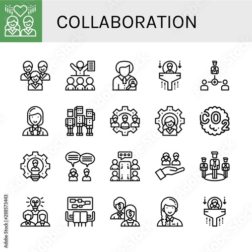 Set of collaboration icons such as Team, Meeting, Human resources, Collaboration, Coordinator, Leader, Co, Teamwork, Shareholder, Volunteer , collaboration
