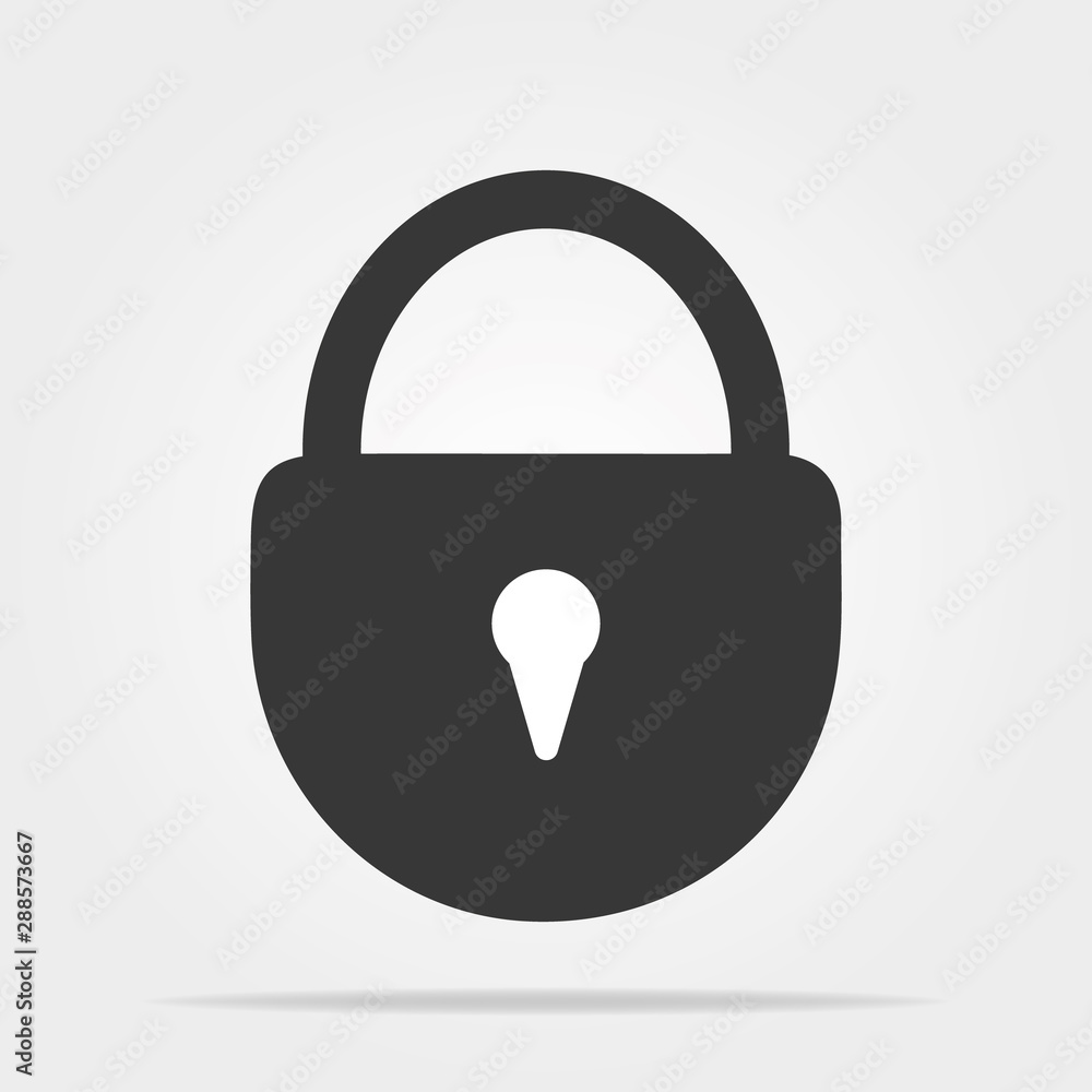Closed padlock icon with shadow on a white background, stylish vector illustration Closed padlock icon with shadow on a white background, stylish vector illustration