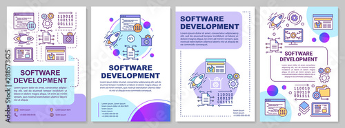 Software development brochure template layout. Frontend programming. Flyer, booklet, leaflet print design, linear illustrations. Vector page layouts for magazines, annual reports, advertising posters
