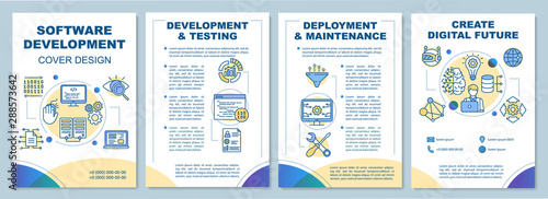 Software development brochure template. Testing, maintenance. Flyer, booklet, leaflet print design, linear illustrations. Vector page layouts for magazines, annual reports, advertising posters